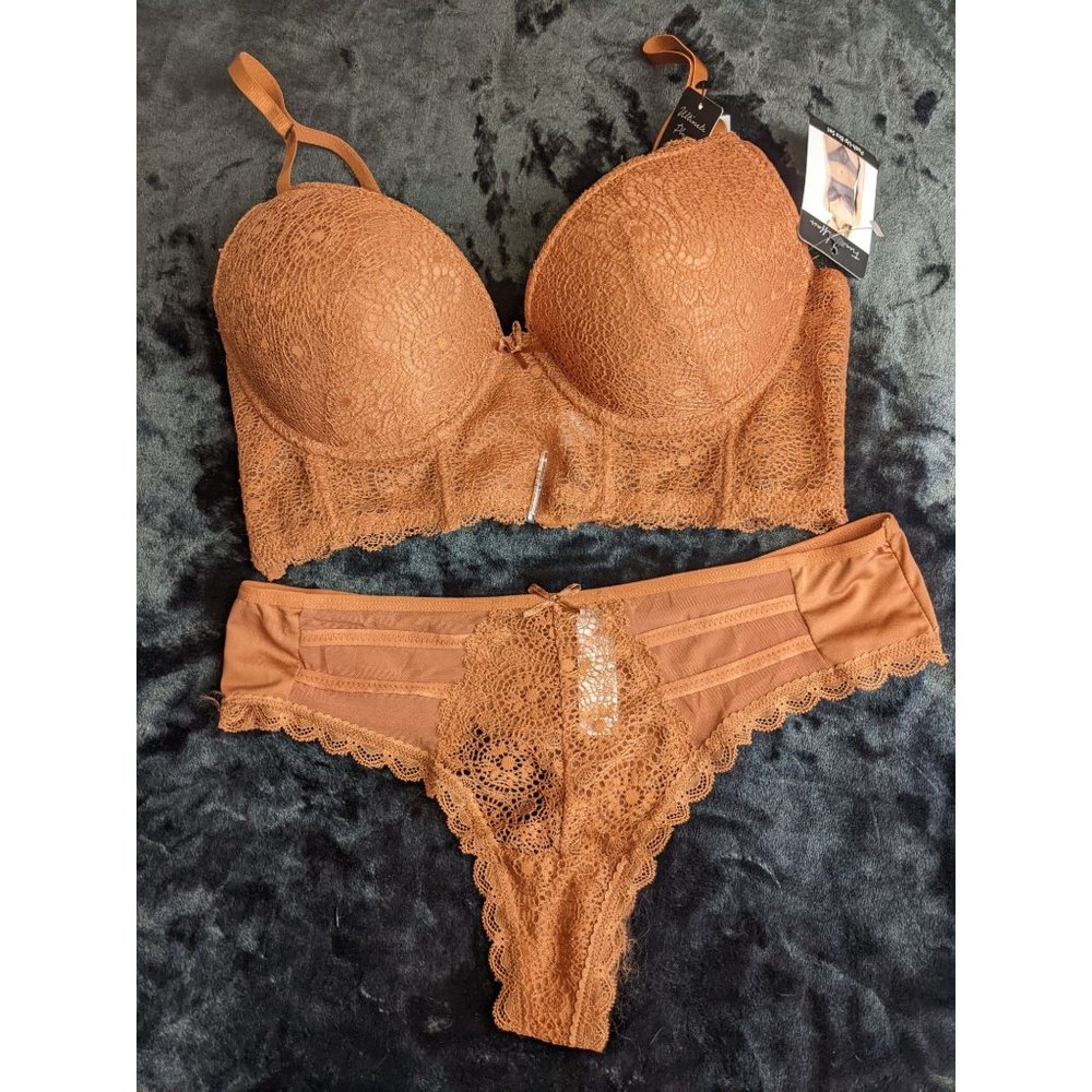 FRENCH AFFAIR BROWN PUSH UP BRA SET - Picture 1 of 10